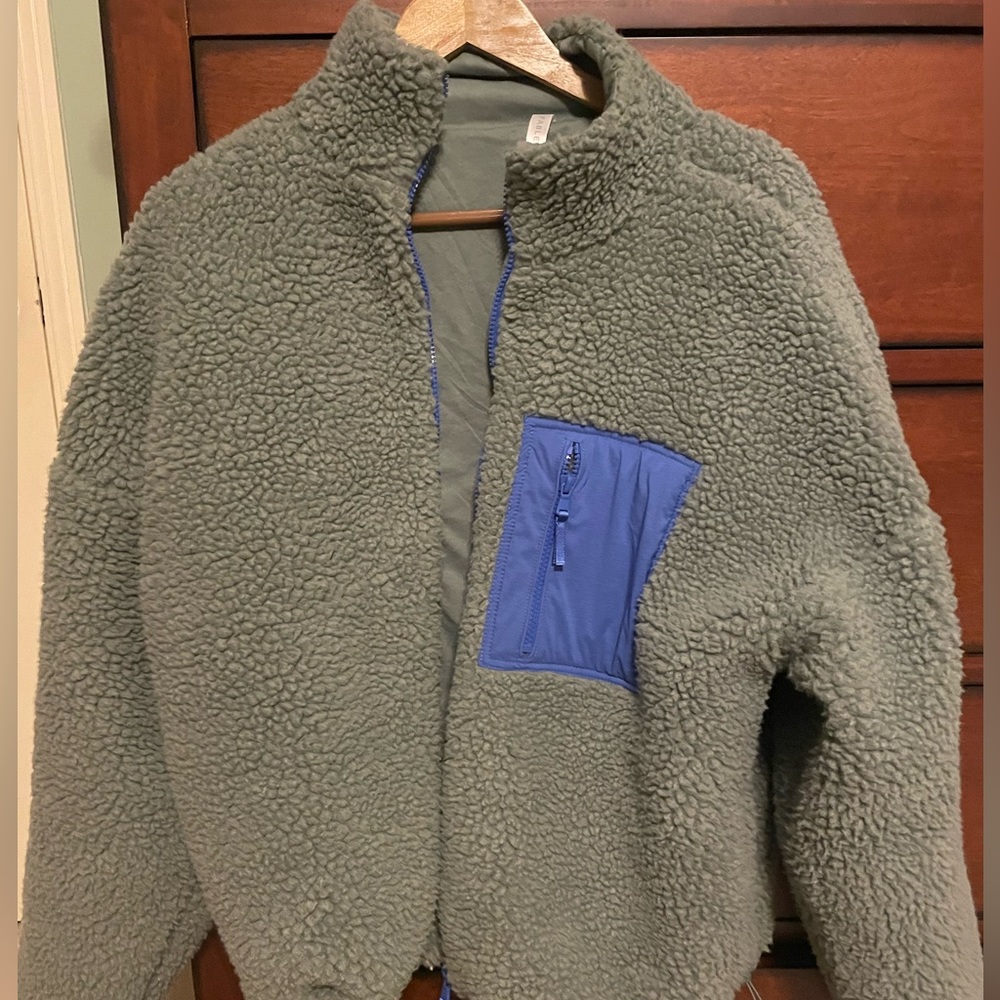 Fabletics Green Fleece Zip Up Jacket